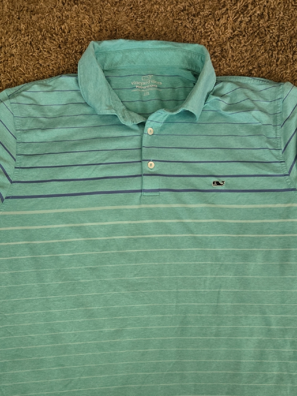 Vineyard Vines Teal and Navy Horizontal Stripe Golf Performance Polo
